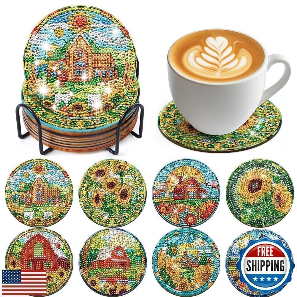Sunflower Diamond Art Coasters Sunflowers - 8 Pcs Diamond Painting Co